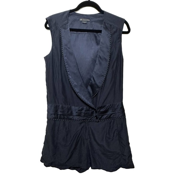 A|X Armani Exchange Pants - Armani Exchange Navy Silk Shorts Jumpsuit Romper Women Sz 6